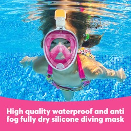 Riisoyu Children's Snorkel Mask, Diving Mask, Full Mask, Anti-Fog and Anti-Leak Technology, Foldable Full Face Diving Goggles, 180° Field of View, Full Face Mask