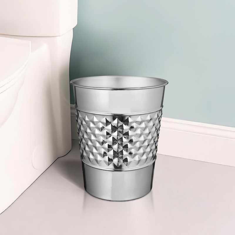 Monarch Abode Metal Garbage Bin Wastebasket Trash Can, Handcrafted, Geometric,