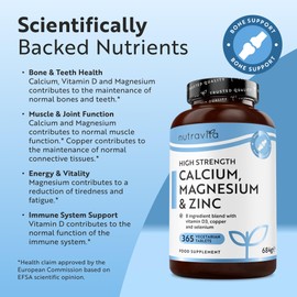 Nutravita Calcium Magnesium & Zinc with Vitamin D D3 Copper Selenium Boron and Manganese - 365 Tablets