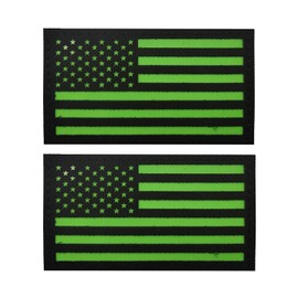 EmWoot 2PCS America American Flag Patches Luminous Patch Glow in The Dark Laser Cut Patch Hook and Loop(3.5x2 Inch Bright Green)