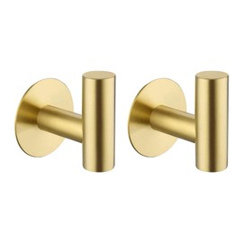 Adhesive Towel Hooks Heavy Duty Wall Hooks Stainless Steel Waterproof Shower Towel Hooks, Coat Hooks for Hanging Clothes, Door Hooks Adhesive Hooks for Bathroom- 2 Pack, Silver