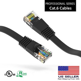 CompuCablePlusUSA.com Category 6 Flat Cord, and Booted, Unshielded and Twisted Pair, 550MHZ, 32 AWG, Black (10 Feet)