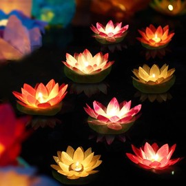 mushroomcase 12 Packs Floating Lotus Lights Water Lily Candles Light for Mourning Day, Weddings, Parties, Wishing, Praying, Pool Festival Nigh