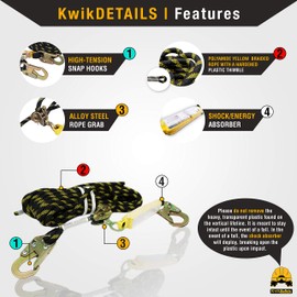 KwikSafety (Charlotte, NC) TSUNAMI (Premium BRAIDED ROPE) Vertical Lifeline Assembly with Rope Grab Snap Hooks Shock Absorber ANSI OSHA Fall Protection Restraint Roofing Safety Equipment | 25 ft.