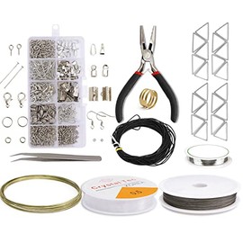 MECOS Kits para Elaborar Bisutería, Accesorios para Pendientes, Broches para Pulseras, Suministros para Hacer Joyas, Herramientas de Reparación de Joyas, Alicates Anillo de salto Abierto, Cierres de Langosta (Plateado)