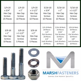 Marsh Fasteners 18-8 Stainless Steel COARSE Hex Cap Screws Assortment Bolt Kit W/ Nuts & Washers
