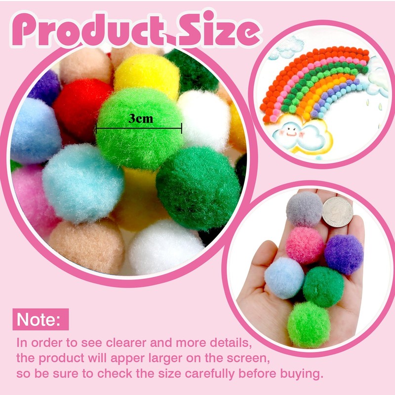 TOAOB 300 Pieces Pompoms 30 mm Colourful Pompom Fluffy Plush