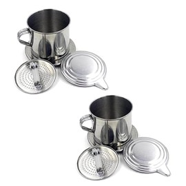 ZhangyiHot 2Pcs Silver Vietnamese Coffee Filter Stainless Steel Pot Drip Infuse Cup Brewing Teapot No Need Paper Drip Coffee Pot Machine Filter for Home Kitchen Office Outdoor