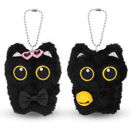 Mikovivi 2pcs Cat Plush Keychain, 3.94x3.15 Inch Adorable Black Cat Key Ring Plush Key Chain Animal Fluffy Keyring Bag Charm Kawaii Backpack Pendant Accessories for Kitty Lover Gifts Handbags Wallets