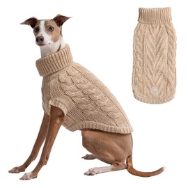 GF PET Chalet Cable Knit Dog Sweater - Snuggly Turtleneck Pullover for Small Medium Large Dogs | Chunky Knit Stretch Fit | Soft Ribbed Acrylic | Multi-Knit Doggy Sweaters - Oatmeal - 2X Small