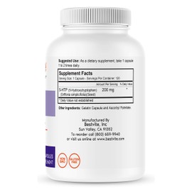 BESTVITE 5-HTP 200mg per Capsule (120 Capsules) - No Stearates - No Flow Agents - Gluten Free - Non GMO