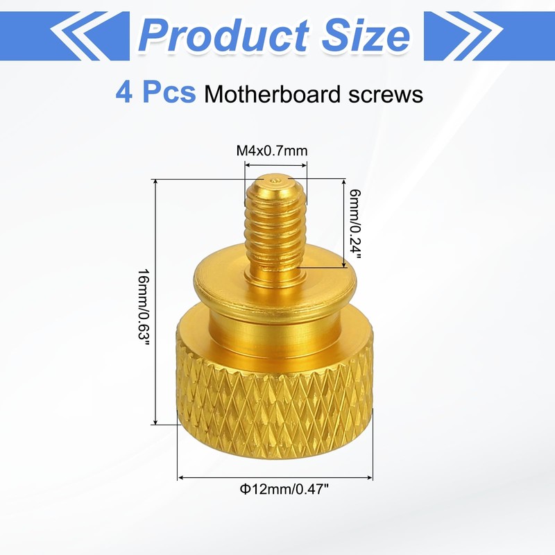 sourcing map 4Pcs M4x0.7mm Aluminum Thumb Screws, 12x16mm(ODxH) Computer Case