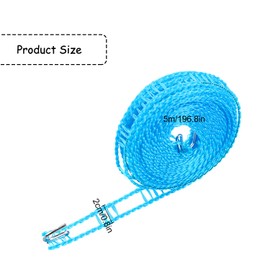 Rumyve Nylon Laundry Cord,Non-slip Windproof Clothing Cord,Portable Laundry Cord with 2pcs Stainless Steel Hook,Drying Line for Camping Trips