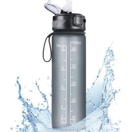 FULDENT Drinking Bottle with Straw, 1 Litre Sports Water Bottle, BPA-Free, Drinking Bottle with Non-Slip Rubber Grip, Suitable for Bicycle, Outdoor, School, Gym