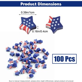 100 Pcs Polymer Clay Patriotic Beads, Red White and Blue American Flag Beads, Star Shaped 4th of July Beads for Bracelet Necklace Making Earrings DIY Crafts (Blue)