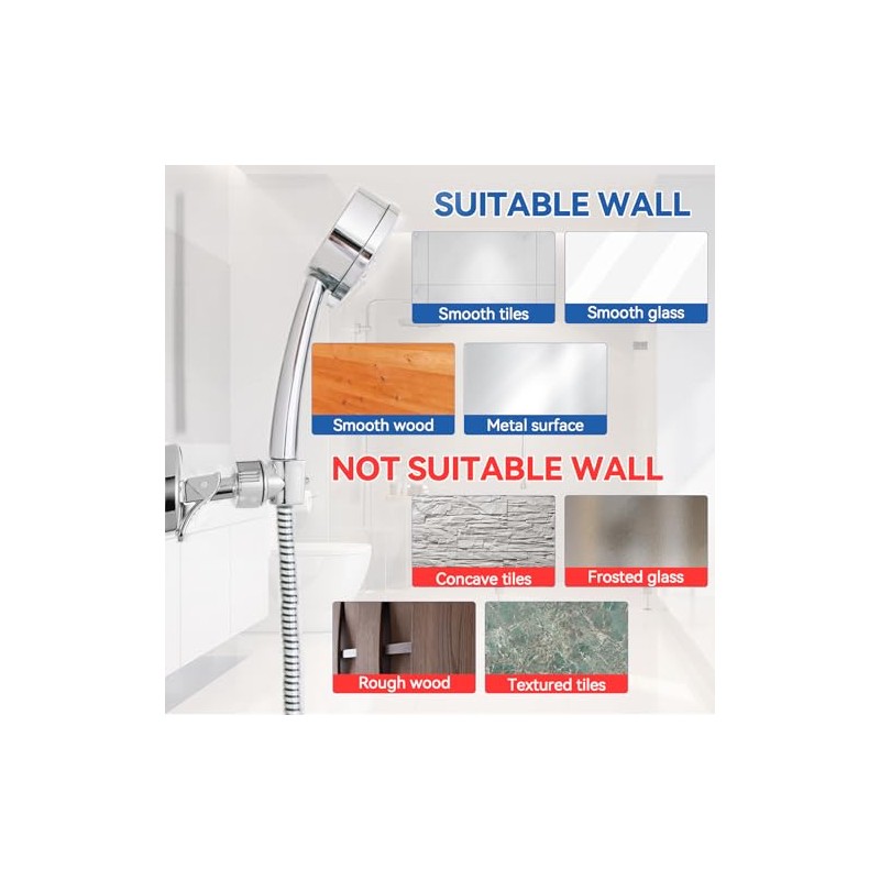Adjustable Shower Head Holder, Bathroom Suction Cup Bracket for Handheld
