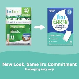 Tru Earth Hojas de detergente hipoalergénicas, ecológicas y biodegradables, sin plástico, para pieles sensibles, 32 unidades (hasta 64 cargas), sin fr