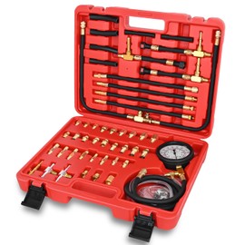 GOOACC Fuel Injection Pressure Tester Kit - 0-140PSI Fuel Pressure Gauge with 6.30 7.89 9.49 Fuel Line Fittings, Gasoline Engine Diagnostic Tool for Car Truck SUV ATV