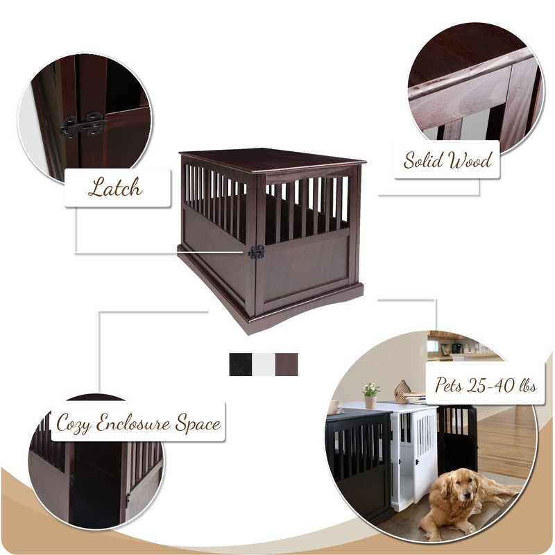 Casual Home Wooden Large Pet Crate, End Table, Espresso, 24