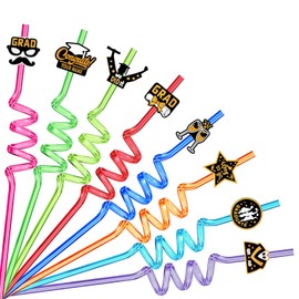Ynaice Pack of 8 Graduation Theme Party Straws, Funny Grad Hat, Reusable Straws, Boys Girls Crazy Straws, Party Supplies, Carnival Decorations
