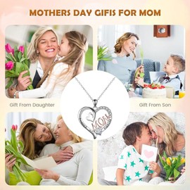 Bcenoilua Mother Daughter Necklace Heart Necklace Love Pendant for Women Cubic Zirconia Double Heart Engraving I Love You Forever Gifts for Mum Gifts Mother's Day Pendant Jewellery