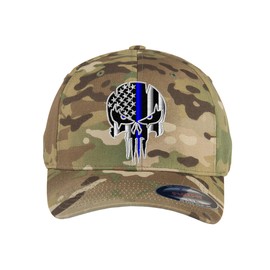 Thin RED LINE - Thin Blue LINE Spartan Helmet Cap. Embroidered. 6477, 6277 Wooly Combed Twill Flex Baseball Hat (S/M, Multicam)