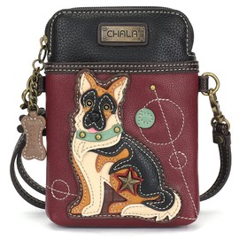 CHALA Cell Phone Crossbody Purse-Women PU Leather/Canvas Multicolor Handbag with Adjustable Strap, German Shepherd Gen Ii - Maroon, One Size