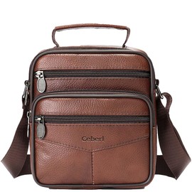 Ceberl Cowhide Leather Messenger Bag For Men Travel Shoulder Crossbody Bag Waterproof Casual Sling Business Handbag (Brown2)