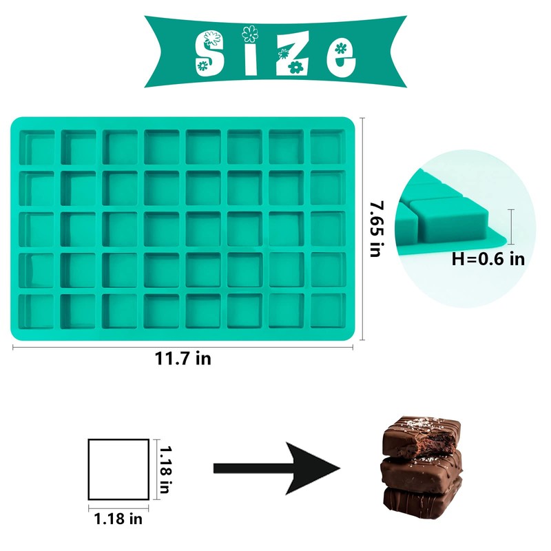Sakolla Square Chocolate Mold, 40 Cavities Silicone Cube Mold for