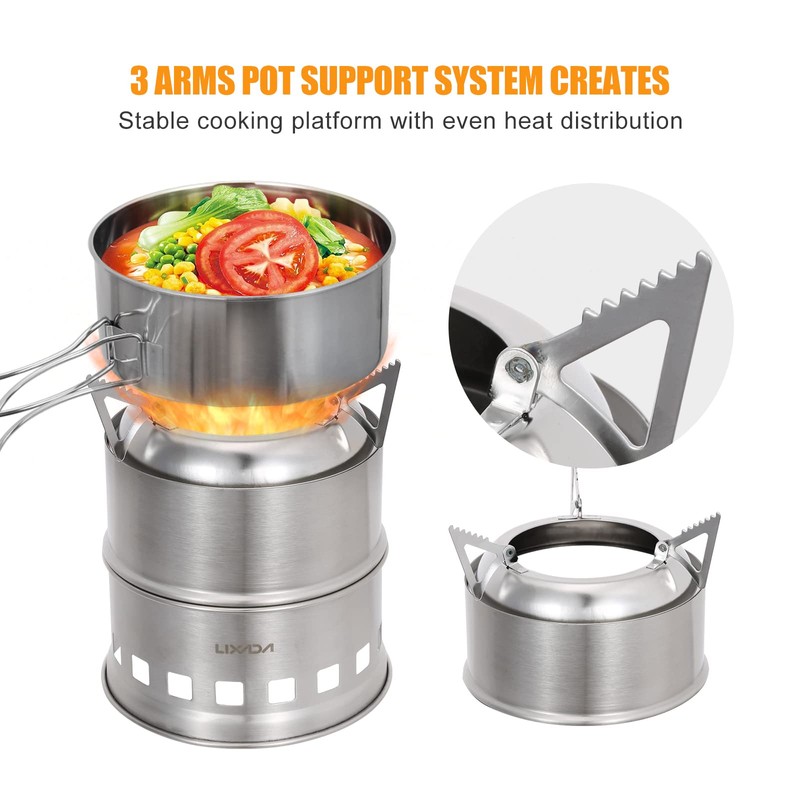 Lixada Portable Stove Camping Alcohol Wood Stove Stainless Steel Kitchen