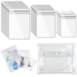 120 Pcs Self Seal PVC Jewelry Bags and 1 Pcs Clear Makeup Bag Transparent Jewelry Storage Bag in 3 Sizes Small Zipper Bags for Earrings Rings Necklaces Jewelry Storage