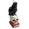 Raven on Skull and Book Glass Ornament, Horror Edgar Allan