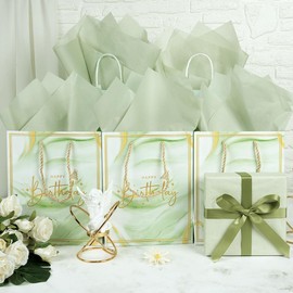 Sage Green Tissue Paper, 120 Sheets Green Tissue Paper for Gift Bags, 14 x 20 Inch Wrapping Tissue Bulk for Packaging Crafts Wrapping, Gift Wrap for Birthday Wedding Holiday Baby Shower