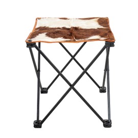 Shy Shy Let's Touch The Sky Vintage Hair-on Camping Stool, Portable Folding Stool for Outdoor Walking Hiking Fishing Camping Chair Foot Stool,Collapsible, Portable Footrest (Brown & White)
