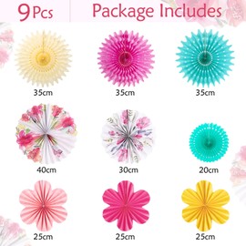 SUNBEAUTY Pack of 10 Paper Fan Decoration Hanging Garland Pink Yellow Flowers Paper Fan Colourful Party Decoration for Wedding Summer Decoration Table Decoration Birthday Baby Shower Backdrop Garland