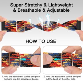 ZGCE 3 Stück Elastische Uhrenarmbänder 22mm 20mm Armband, mit Verstellbarer Schnalle, Nylon Geflochtene Sport Uhrenarmband für Herren Damen (Schwarz/Regenbogen/Bunt, 20mm)