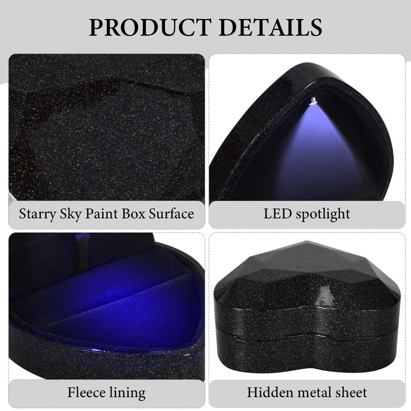 Homirty Heart Shape Ring Box with LED Light, Jewelry Display