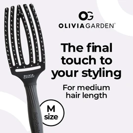 Fingerbrush Combo Medium - Styling Hair Brush for Dry & Detangled Medium Hair - Curved Head Scalp Massage - Boar & Nylon Bristles for Natural Shine - Fine, Medium & Thick Hair - Black