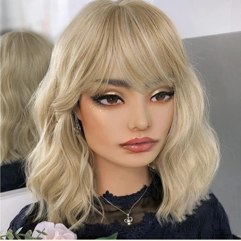 JSTHHTT 14 Inch Short Blonde Wig for Women, Synthetic Hair