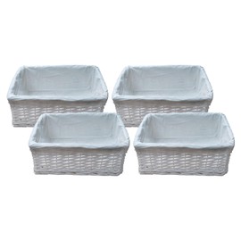 White Wicker Basket Kids Bedroom Bathroom Living Room Kitchen With White Lining, By Arpan (Pack of 4 (W29xD18xH14cm Approx))