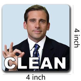 Michael Scott Prison Mike Dishwasher Magnet Clean Dirty Sign Sticker Strongest Magnet Double Sided Flip with Metal Magnetic Plate Universal Kitchen Dish Washer Reversible Indicator