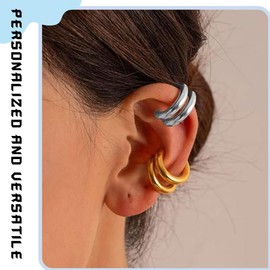 ZUWIJEQ 4 Piece Ear Cuff Set for Women, Hoop Earrings, Ear Cuff Earrings, Fake Earrings, Fake Earrings, Ear Cuffs, Clip Earrings, Non-Piercing Fake Helix Cartilage Wrap Cuff Earrings Women