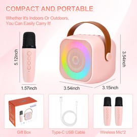 Ciubldeey Portable Mini Karaoke Machine for Kids Birthday Party Gift for 4-11 Year Old Girls Boys Bluetooth Speaker with 2 Mic and Colorful Lights