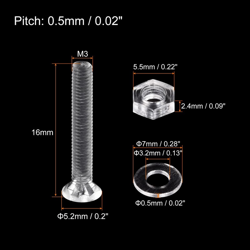 sourcing map 20 Sets Phillips Machine Screws M3 x 16