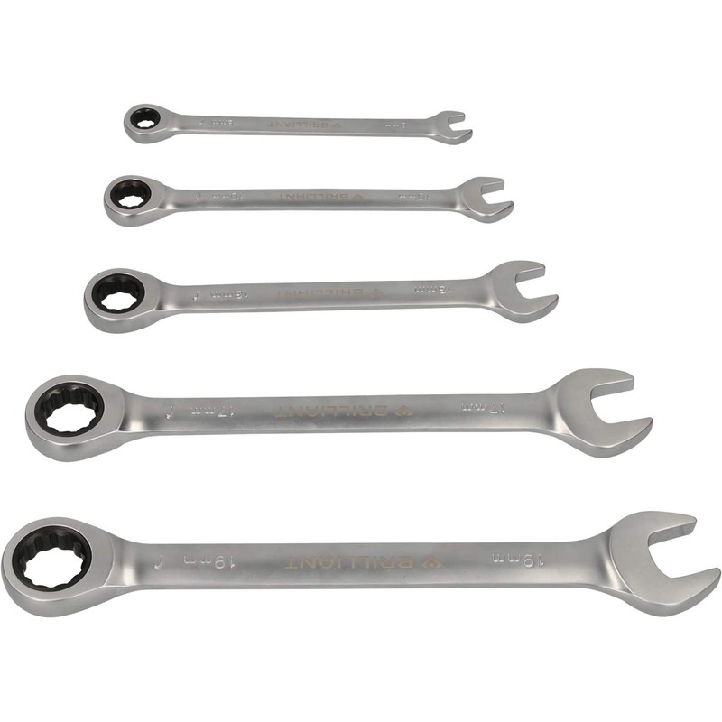 BRILLIANT TOOLS BT013005 Ratchet Ring Spanner Set, 5 Pieces [Powered