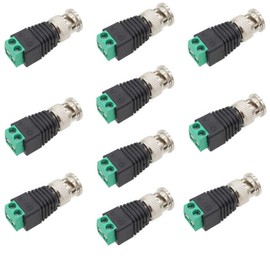 AIMHDUTY BNC Male Connector 10-Pack, BNC Male Balun Adapter to 2 Screw Terminal Solerless Adapter for Vedio Transmit CAT5/6 to CCTV Suvelliance Camera System