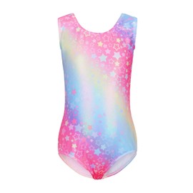 Cucudy Gymnastics Leotards for Girls - Long Sleeve & Sleeveless Gradient Color Sparkling Leotards Ballet Dancing Unitards Gymnastics Outfit for 5-12 Years Girls (ColorStar-Short, 12 (11-12 Years)
