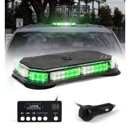 Xprite Rooftop Strobe Beacon Light Bar w/Control Panel, 42 LED Hazard Warning Emergency Flashing Plow Light for Snowplow Law Enforcement POV Vehicles Tow Trucks Postal Cars (Green/White)