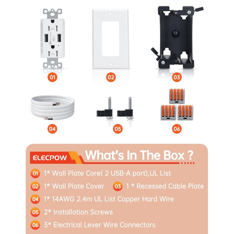 ELECPOW in-Wall Outlet Relocation Kit Recessed Power Box with 2