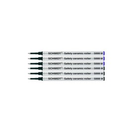 Schmidt 5888 M Safety Ceramic Rollerball Metal Refill - Blue(3), Black(3), Ink (Medium Tip 0.7mm) - Pack of 6